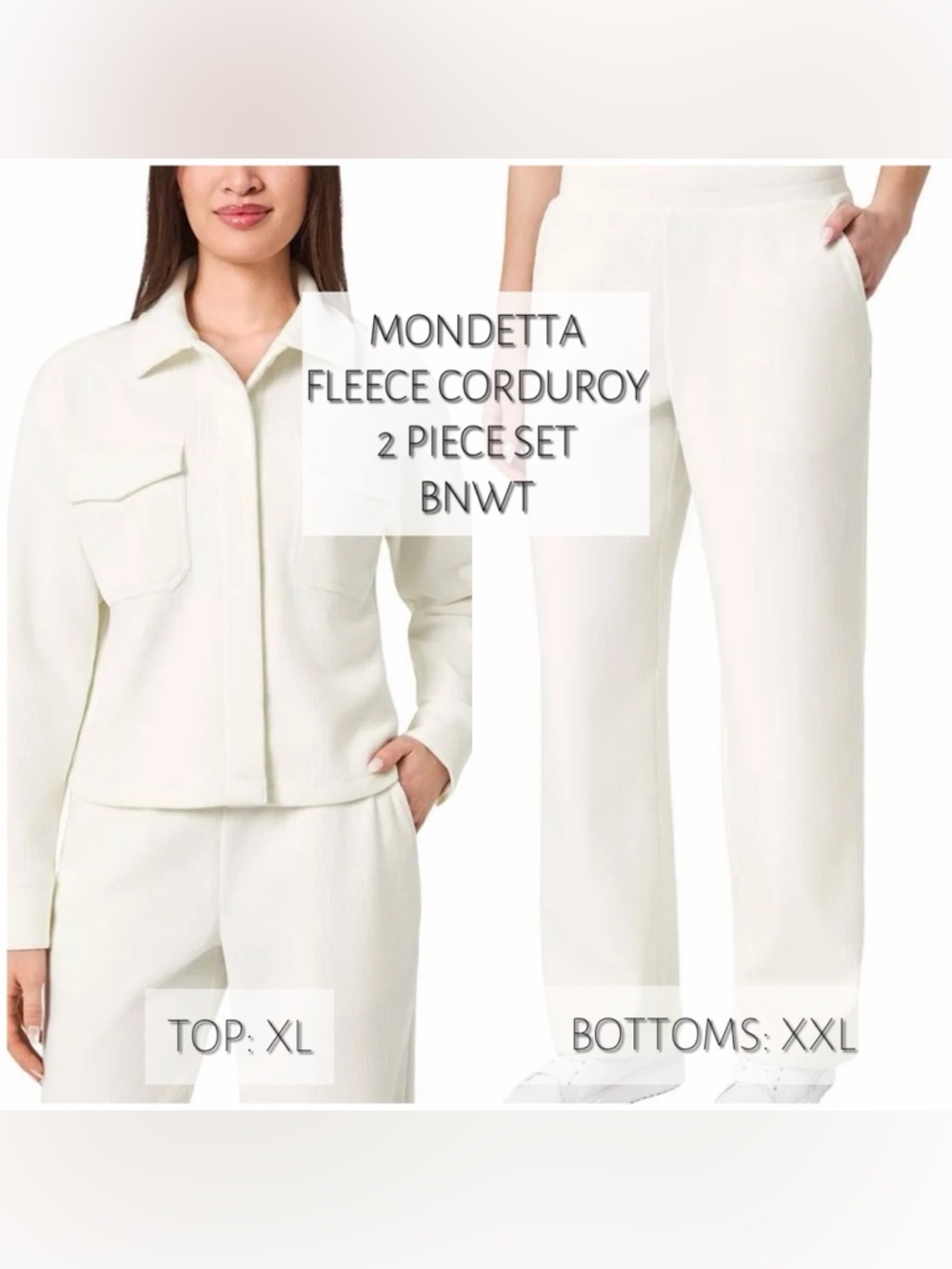 Mondetta 2-Piece Fleece Corduroy Set - Top XL + Wide Leg Pants XXL - BNWT